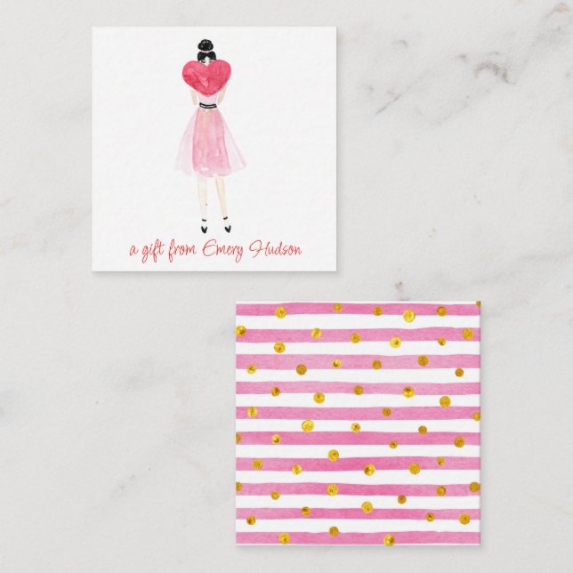 Wasserfarbenherz-Mode Girl Geschenkverpackung Mitteilungskarte (Vorne/Hinten)