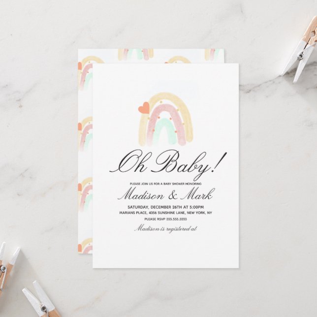 Wasserfarbenherz Rainbow Stroke Baby Dusche Einladung (Vorderseite/Rückseite Beispiel)