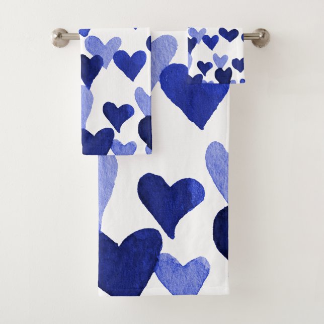 Wasserfarbenherzen brachen in blau aus badhandtuch set (Insitu)