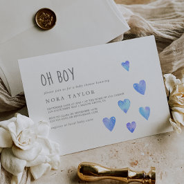 Wasserfarbenherzen Junge Horizontal Oh Babydusche Einladung