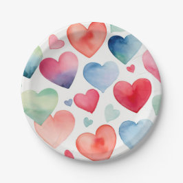 Wasserfarbenherzen-Muster Pappteller