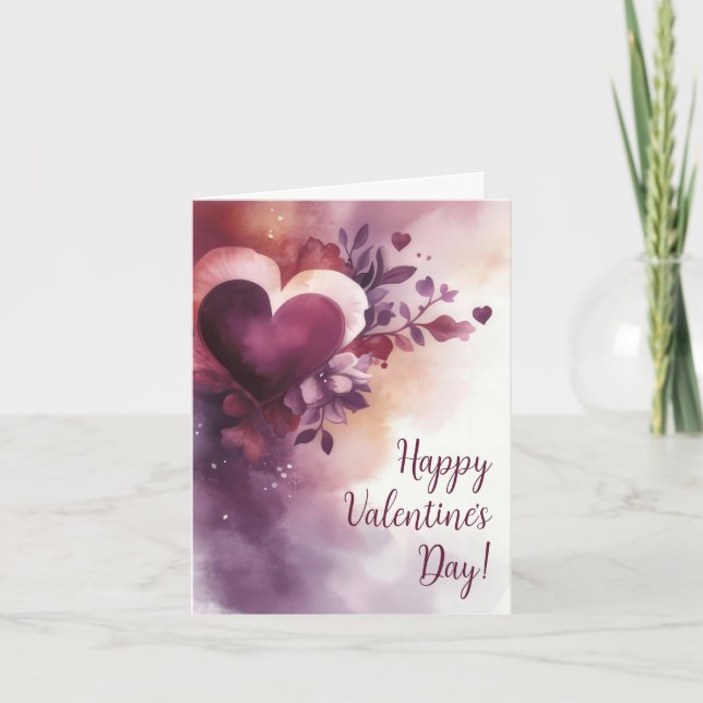 Wasserfarbenherzen und Blume Valentins Gruß Karte (Vorderseite)