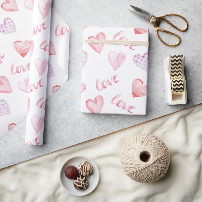 Wasserfarbenherzen und Liebe Valentinstag Geschenkpapier (Kunsthandwerk)