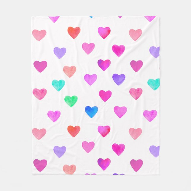 Wasserfarbenherzen von Hand, Muster Valentins Fleecedecke (Vorderseite)