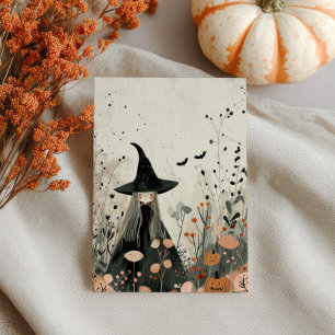 Wasserfarbenhexe Fall Foliage Whimsisches Hallowee Postkarte