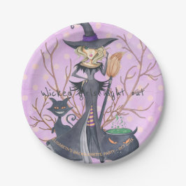 Wasserfarbenhexe Halloween-Junggeselinnen-Abschied Pappteller