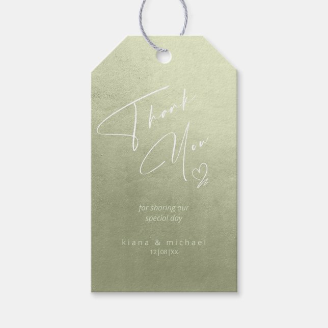 Wasserfarbenhochzeit Danke, Sage Green ID786 Geschenkanhänger (Vorderseite)