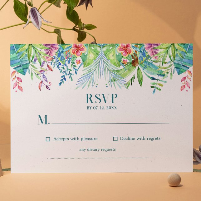 Wasserfarbenhochzeit in tropischer Blume RSVP Karte (Von Creator hochgeladen)