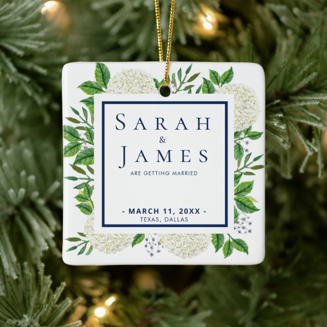 Wasserfarbenhochzeit mit weißem Hydrangeas rettet  Keramikornament (Baum)