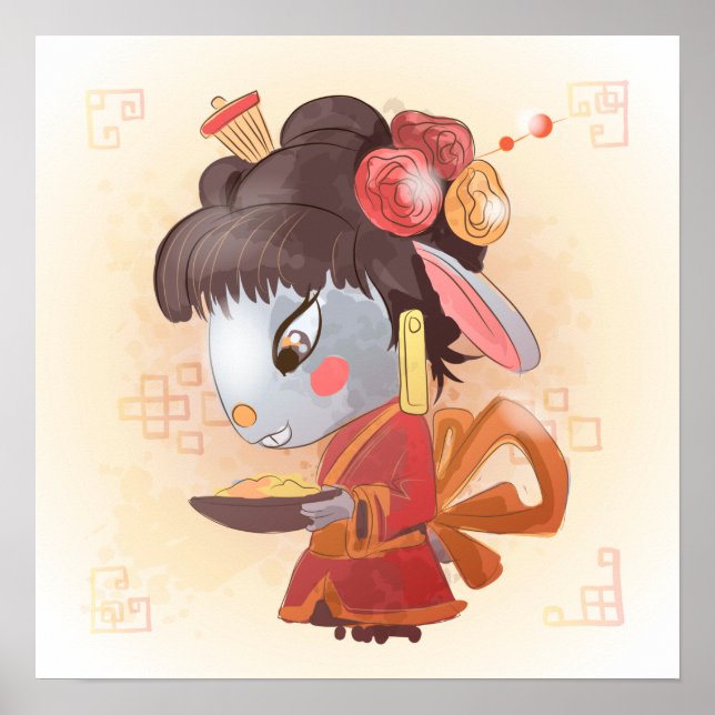 Wasserfarbenjahr des Kaninchens, Geisha Poster (Vorne)