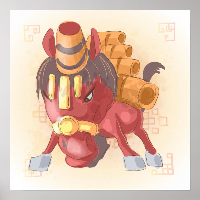 Wasserfarbenjahr des Pferdes, Samurai Poster (Vorne)