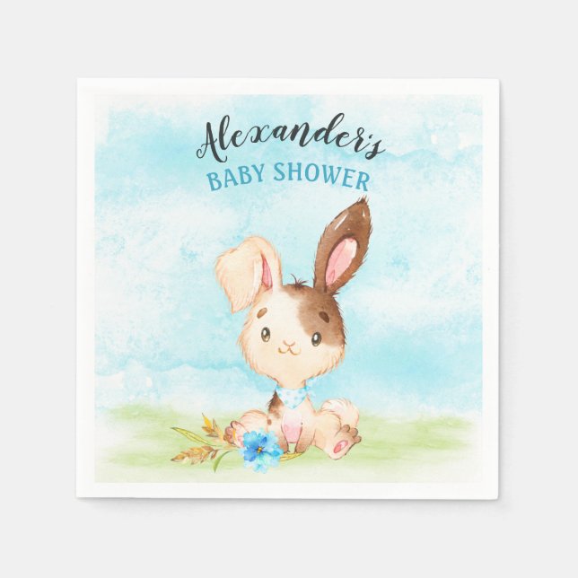 Wasserfarbenjunge Bunny Baby Showfarm Serviette (Vorderseite)