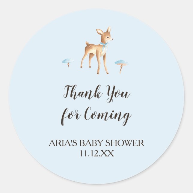Wasserfarbenjunge Deer Mushrooms Babydusche Gefall Runder Aufkleber (Vorderseite)