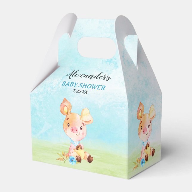 Wasserfarbenjunge Piggy Baby-Duschfarm Geschenkschachtel (Vorderseite)