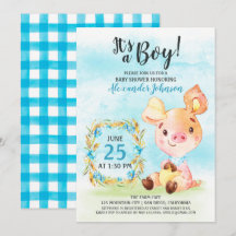 Wasserfarbenjunge Schweine-Baby-Duschfarm Einladun