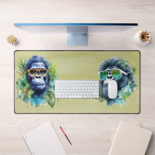 WasserfarbenJungle Gorilla mit Sonnenbrille und Bl Schreibtischunterlage