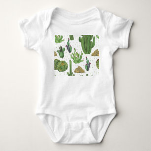 Wasserfarbenkakteen, nahtlose natürliche Muster. Baby Strampler