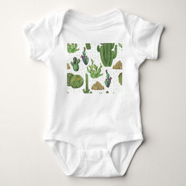 Wasserfarbenkakteen, nahtlose natürliche Muster. Baby Strampler (Vorderseite)