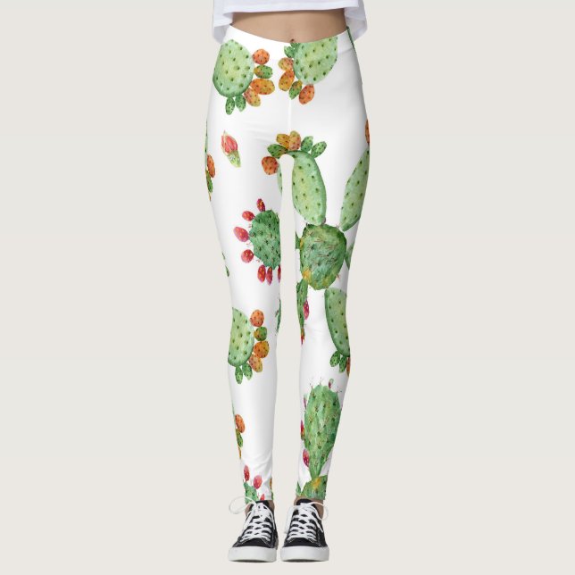 Wasserfarbenkakteen: tropisches Gartenmuster. Leggings (Vorderseite)