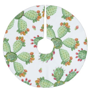 Wasserfarbenkakteen: tropisches Gartenmuster. Polyester Weihnachtsbaumdecke