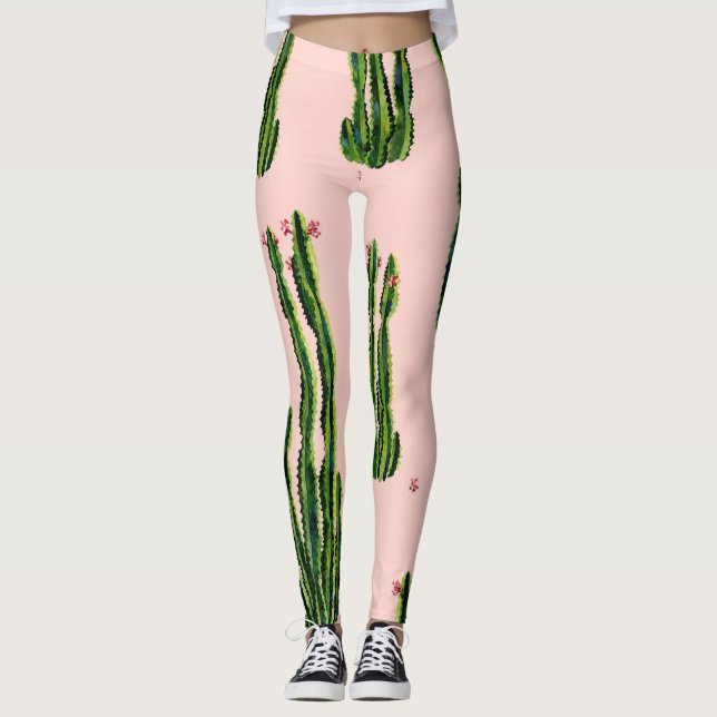Wasserfarbenkakti: Blühendes nahtloses Muster Leggings (Vorderseite)