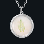 Wasserfarbenkaktus Einfaches südwestliches Design Versilberte Kette<br><div class="desc">Wasserfarbenkaktus Einfaches südwestliches Design</div>