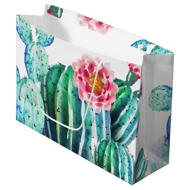 Wasserfarbenkaktus Große Geschenktüte (Vorderseite Schrägansicht)
