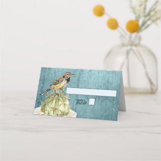 Wasserfarbenkaktus mit Wren Bird Wedding Platzkarte