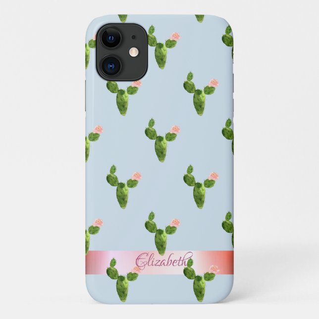 Wasserfarbenkaktus, Streifen - Personalisiert Case-Mate iPhone Hülle (Rückseite)
