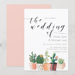 Wasserfarbenkaktus Sukkulente Typografie Hochzeit Einladung