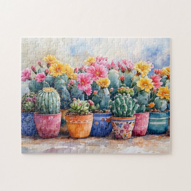 Wasserfarbenkaktus und Blume (Horizontal)