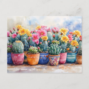 Wasserfarbenkaktus und Blume Postkarte