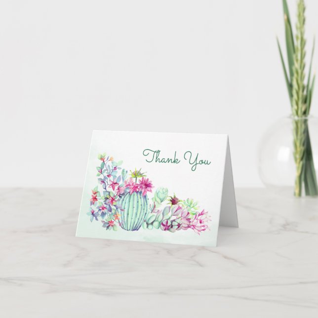 Wasserfarbenkaktus und Sukkulente Hochzeiten Dankeskarte (Vorderseite)