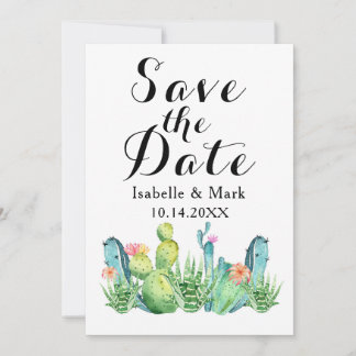 Wasserfarbenkaktus zum Hochzeitssehen speichern Si Save The Date