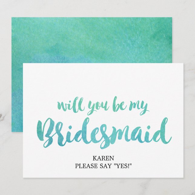 Wasserfarbenkalligrafie wird meine Bridesmaid sein Einladung (Vorne/Hinten)