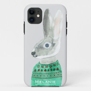 Wasserfarbenkaninchen in Sweater Grau Personalisie Case-Mate iPhone Hülle