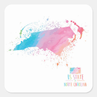Wasserfarbenkarte | North Carolina Quadratischer Aufkleber