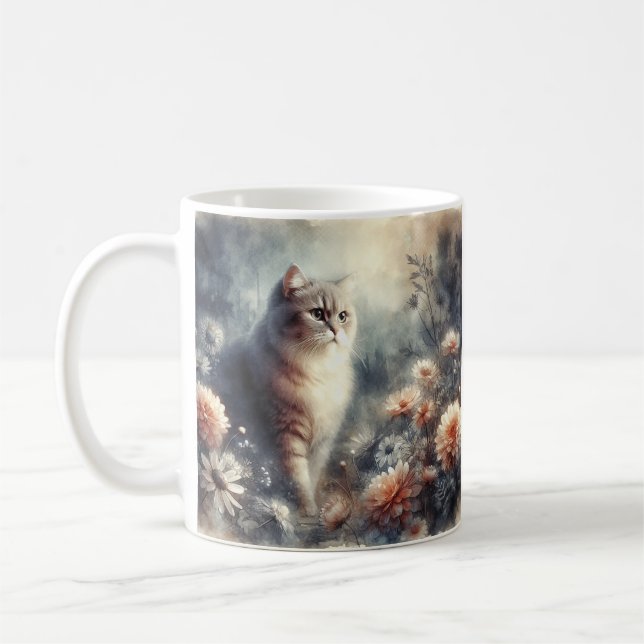 Wasserfarbenkatze & -florale - Liebe einer Mutter Kaffeetasse (Links)
