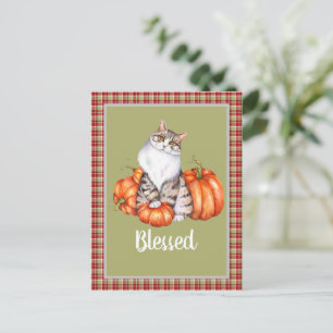 Wasserfarbenkatze und Pumpkins Seliger Erntedank Postkarte