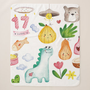 Wasserfarbenkawaii-Doodles abgeschieden auf weiße Sherpadecke