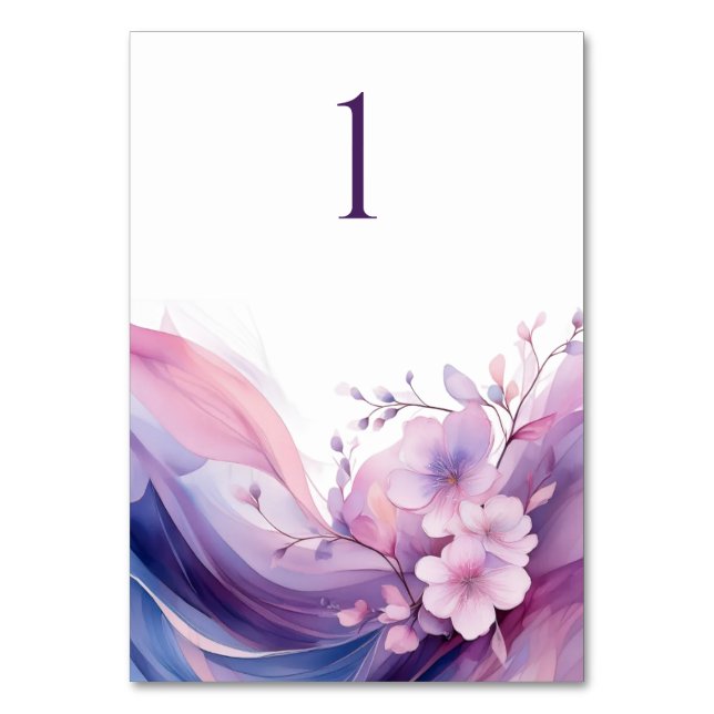 Wasserfarbenkirschblüten - Hochzeitskarte Tischnummer (Vorderseite)