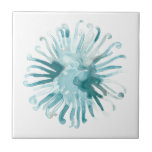 Wasserfarbenkoralle - Blau 2 Fliese<br><div class="desc">"Ocean Cameo" von June Erica Vess. Die aquamarine Aquarellkoralle mit bläulichem Hintergrund.</div>