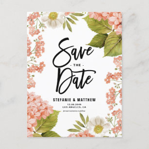Wasserfarbenkorallen Hydrangea Save the Date Ankündigungspostkarte