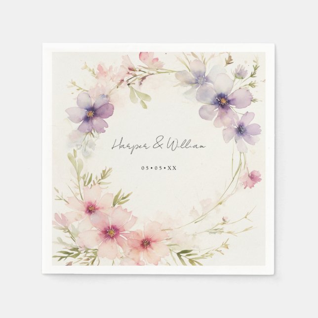 Wasserfarbenkosmos Blume Hochzeit Serviette (Vorderseite)