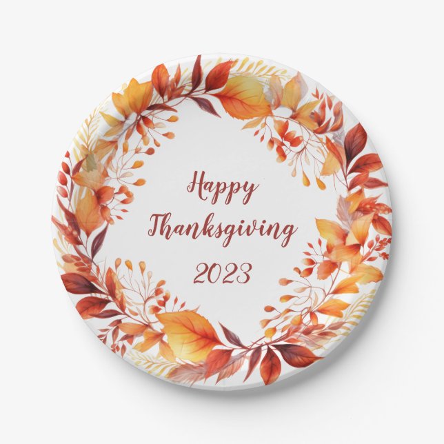 Wasserfarbenkranz aus bunten Herbstblättern Pappteller (Vorderseite)