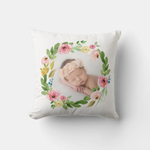 Wasserfarbenkranz personalisiertes Foto mit Rosa Kissen