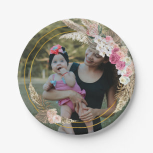Wasserfarbenkranz, Personalisiertes Foto Pappteller