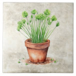 Wasserfarbenkräuter Rustikales Design Fliese<br><div class="desc">Rustikales Aquarellbild von Aquarellkräutern in einem Landtopf. Ideal für die französische oder Hütte Bauernküche. Imitate texturieren Hintergrund.</div>