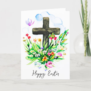 Wasserfarbenkreuz und Wildblumen nach Maß Ostern Feiertagskarte
