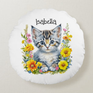 Wasserfarbenküche in Blume Personalisiert Rundes Kissen